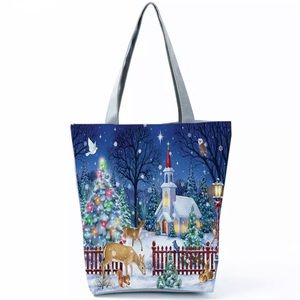 NEW Christmas Tree Deer Print Shopper Bag Tote